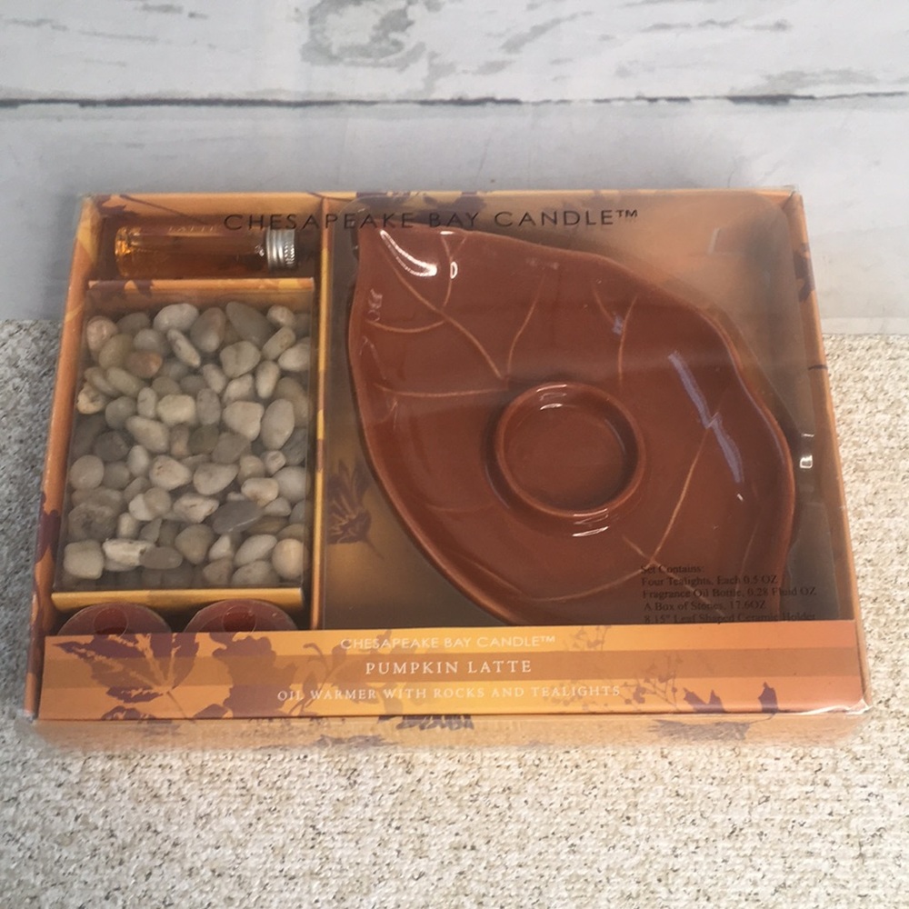 Chesapeake Bay Candle Pumpkin Latte Oil Warmer Set Candle Votive Leaf Zen Rocks